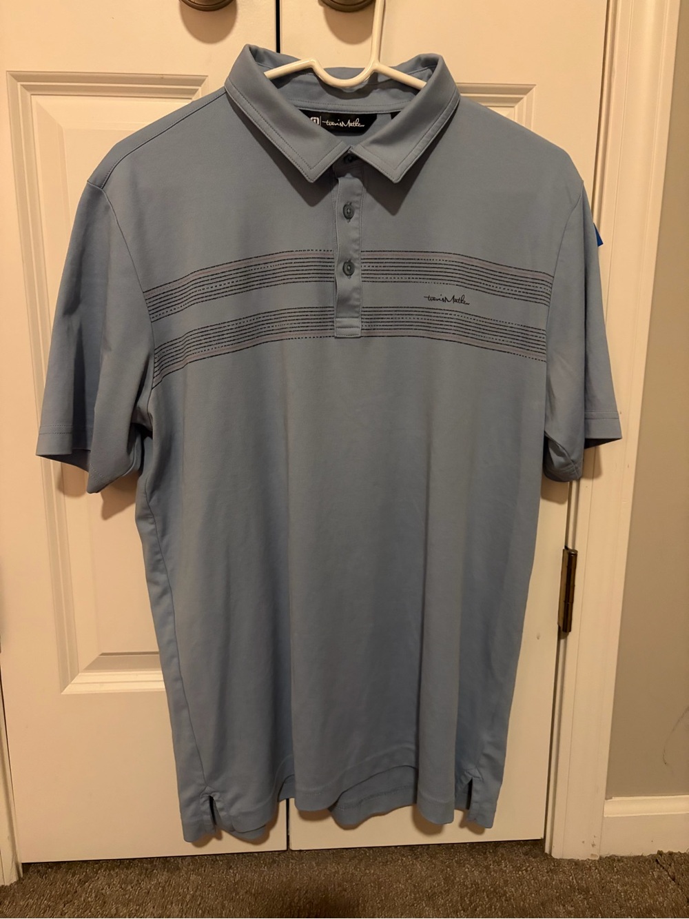 TravisMathew Blue Graphic Chest Stripe Golf Polo Shirt - Men's Size Large